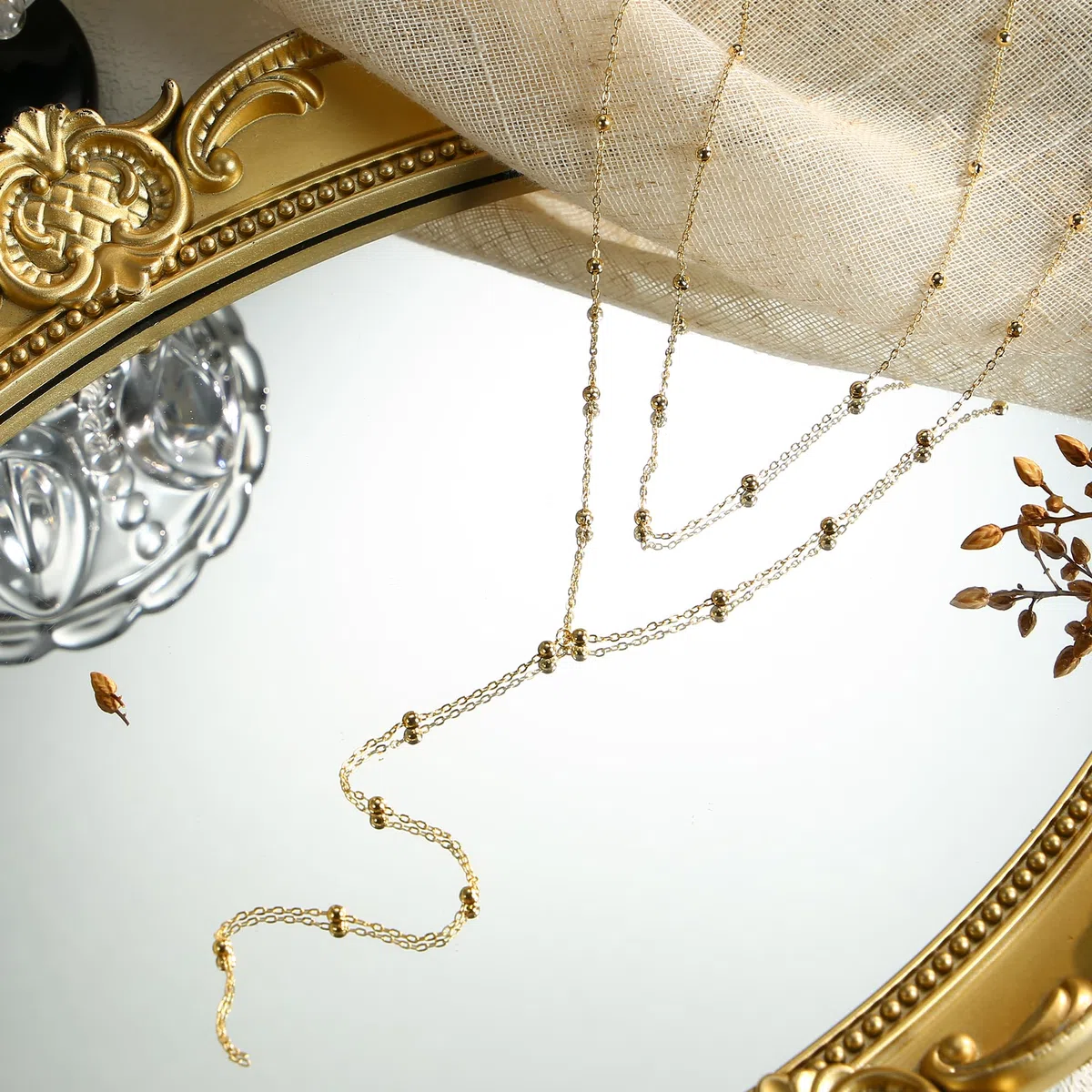 Dochais Collana Lunga in Oro da Donna con Pendente a Y Placcato in Oro 14K, Collana Multistrato con Perle CZ, Gioielli Eleganti per Donne