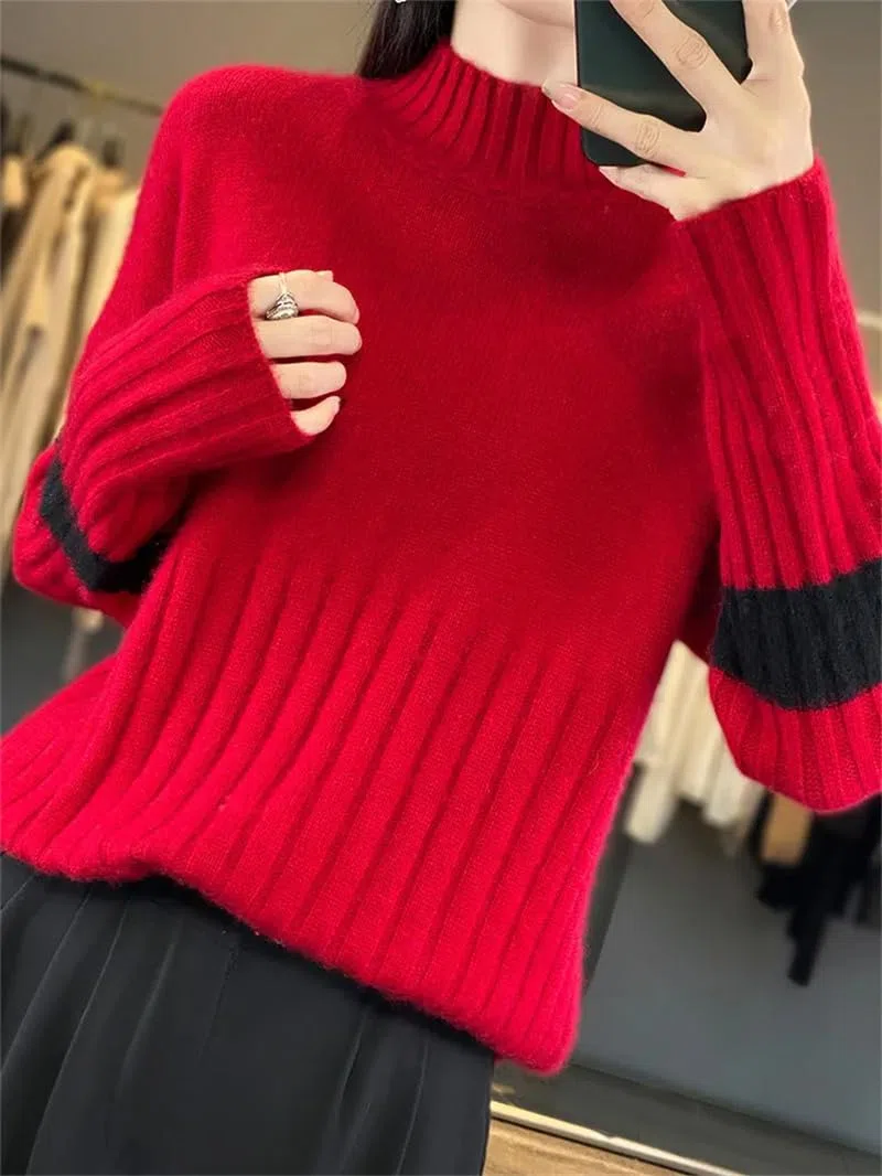 Dninmim Maglione da donna a collo alto in lana, per autunno e inverno, vestibilità larga, camicia morbida