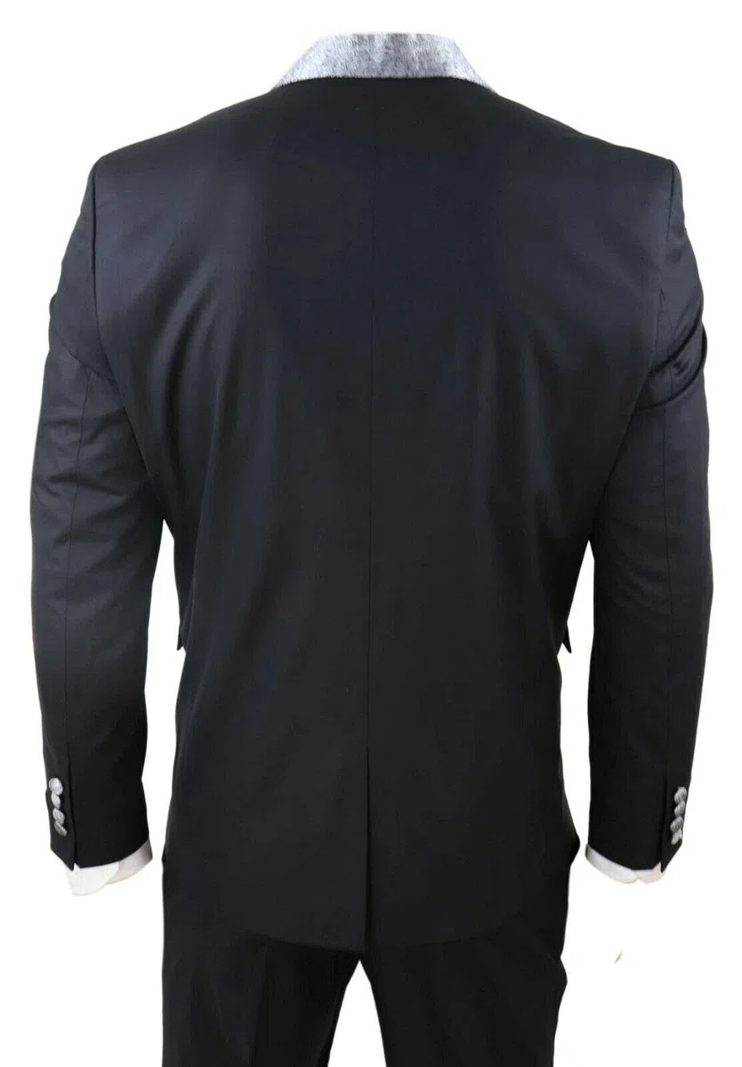 Tru Clothing Abito Completo Nero da Sposo con Chiusura a 2 Bottoni in 4 Pezzi con Colletto a Scialle e Cravatta, vestibilità su Misura, Stile Classico