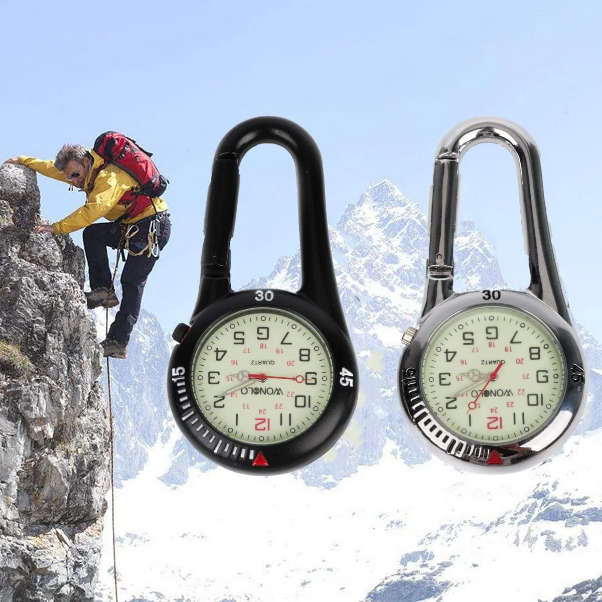 WONOLO Clip on Carabiner Luminous Face FOB Watch Digital for Doctors Nurses Paramedics Chefs Sport Unisex Men Women