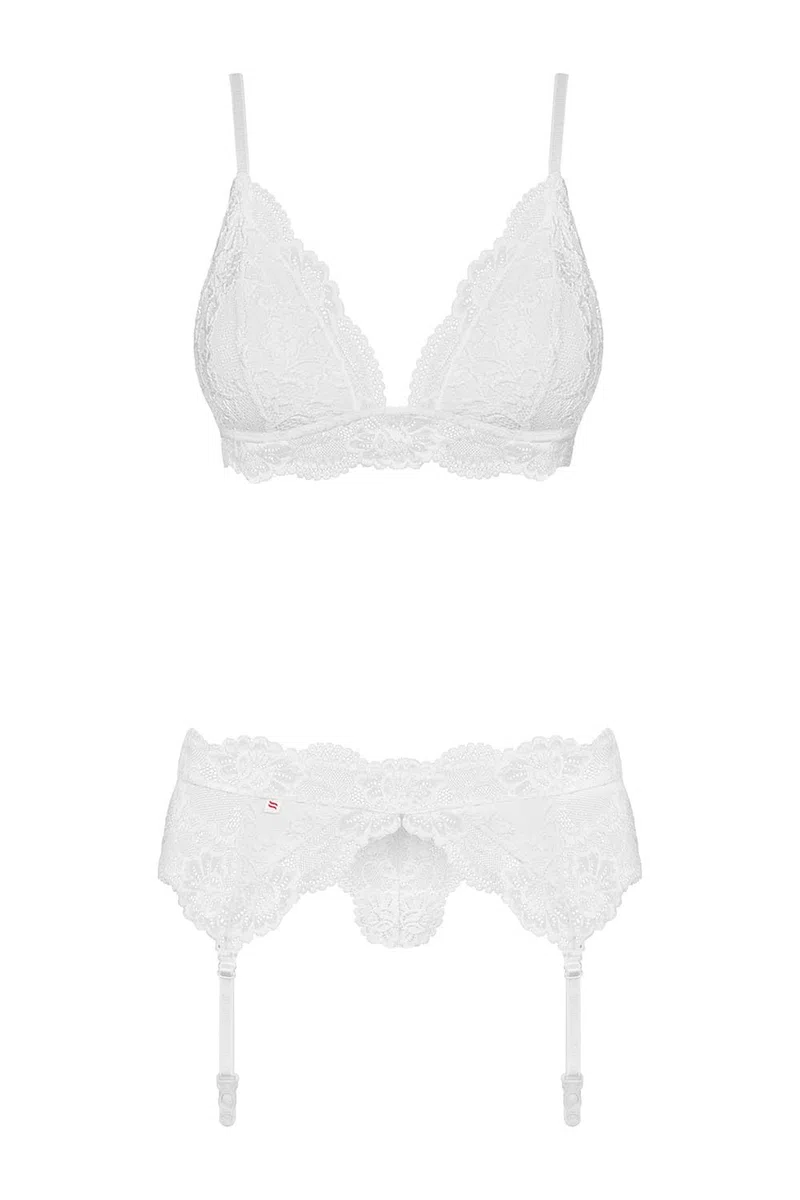 Selente Love & Fun Malizioso Completo Intimo a 3 o 4 Pezzi: Reggiseno, (Reggicalze), Tanga ed Esclusiva Benda per Occhi in Raso. Made in EU.