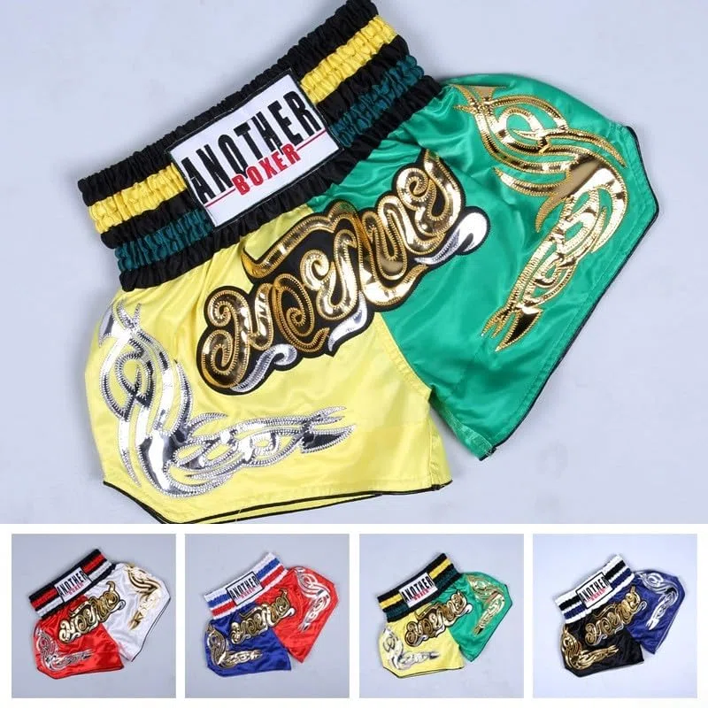 Unisex Muay Thai Boxe Pantaloncini AnotherBoxer MMA Kickboxing Traspirante (M Nero+Blu)