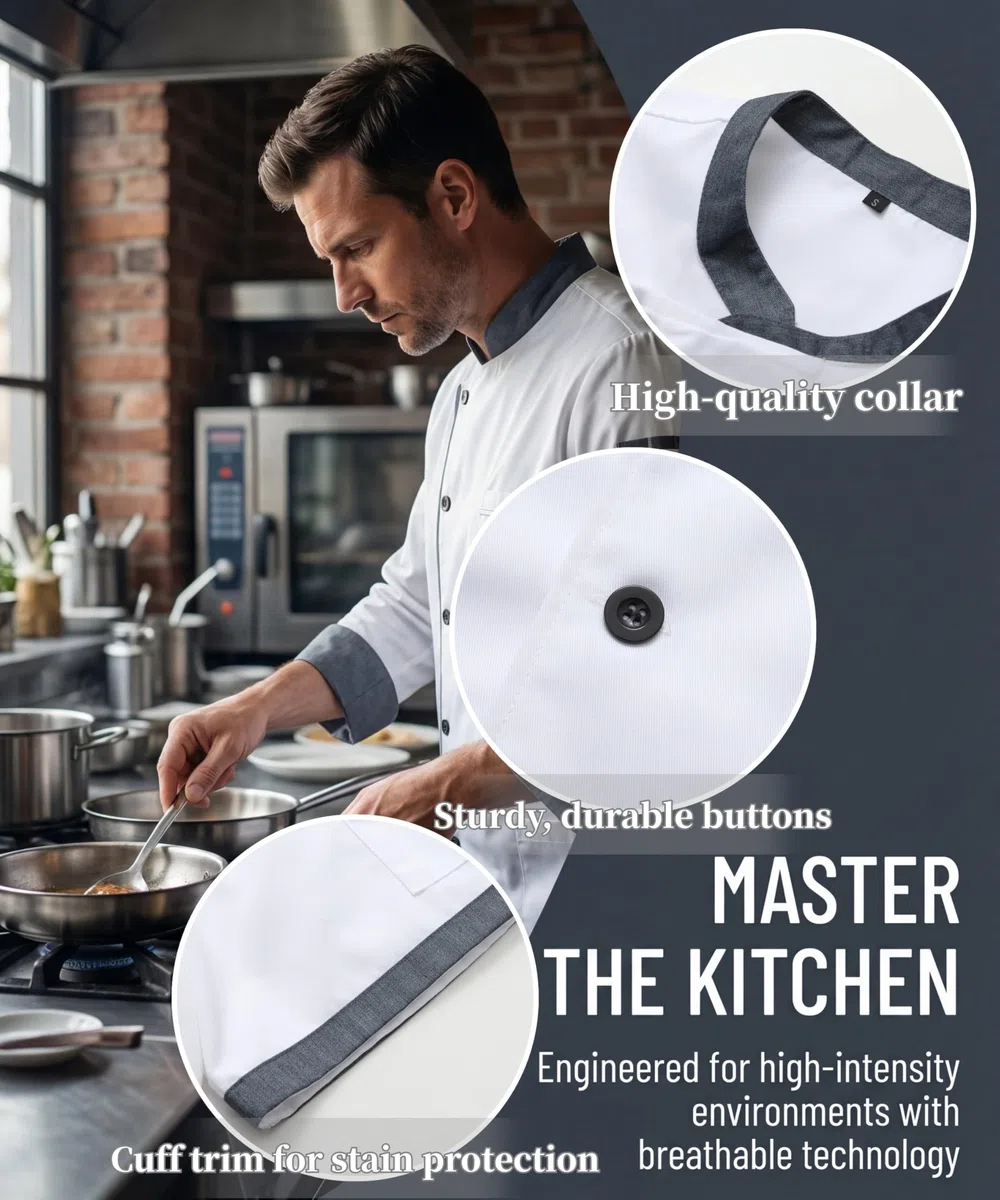 Giacca da Cuoco da Uomo in Cotone Traspirante Ristorante Divisa Maniche Corte Leggera Uniforme Cuoco Professionale Ristorante Giacca per Hotel Panetteria