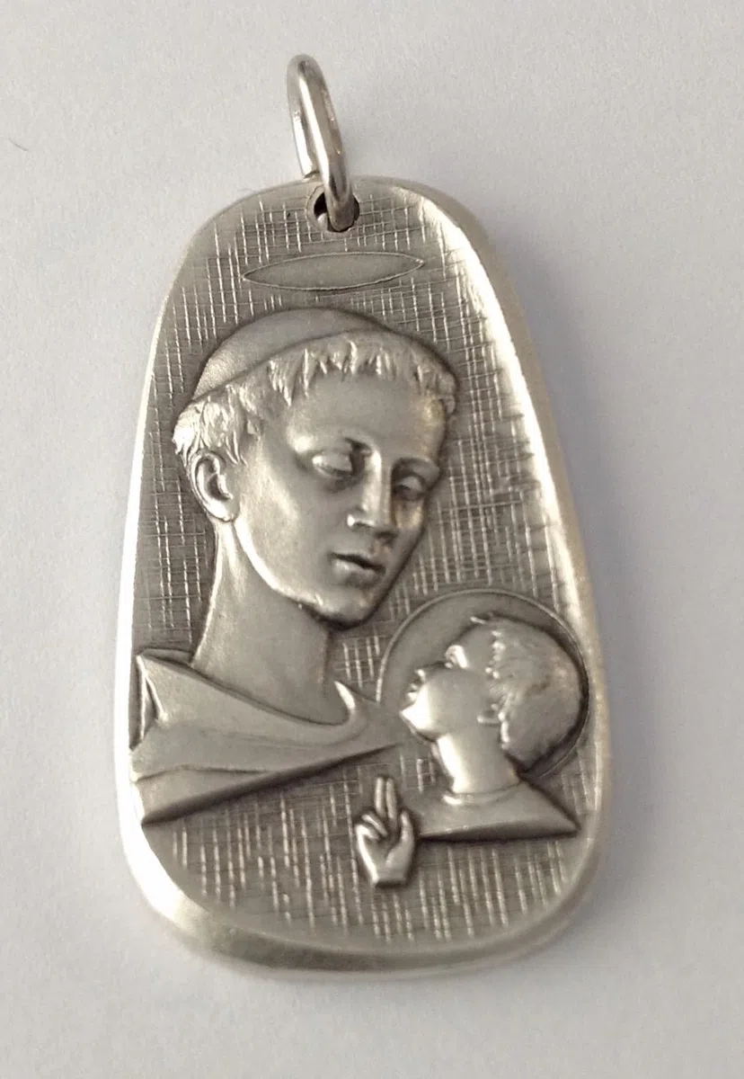 I G J MEDAGLIA DI SANT'ANTONIO DI PADOVA CON GESU' BAMBINO - REALIZZATA IN ALTO RILIEVO IN STILE ANTICO - 100% MADE IN ITALY
