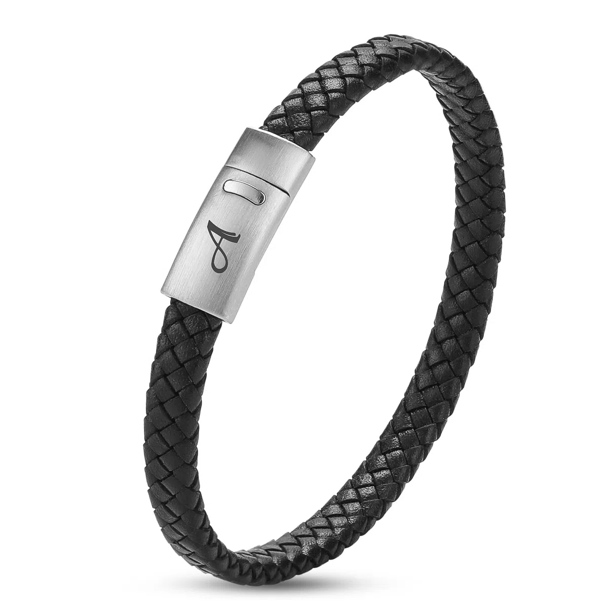 Bracciale da uomo in pelle con iniziali A-Z, braccialetto in pelle intrecciata con chiusura magnetica in acciaio inossidabile inciso, Cofanetto Gioielli Esclusivo