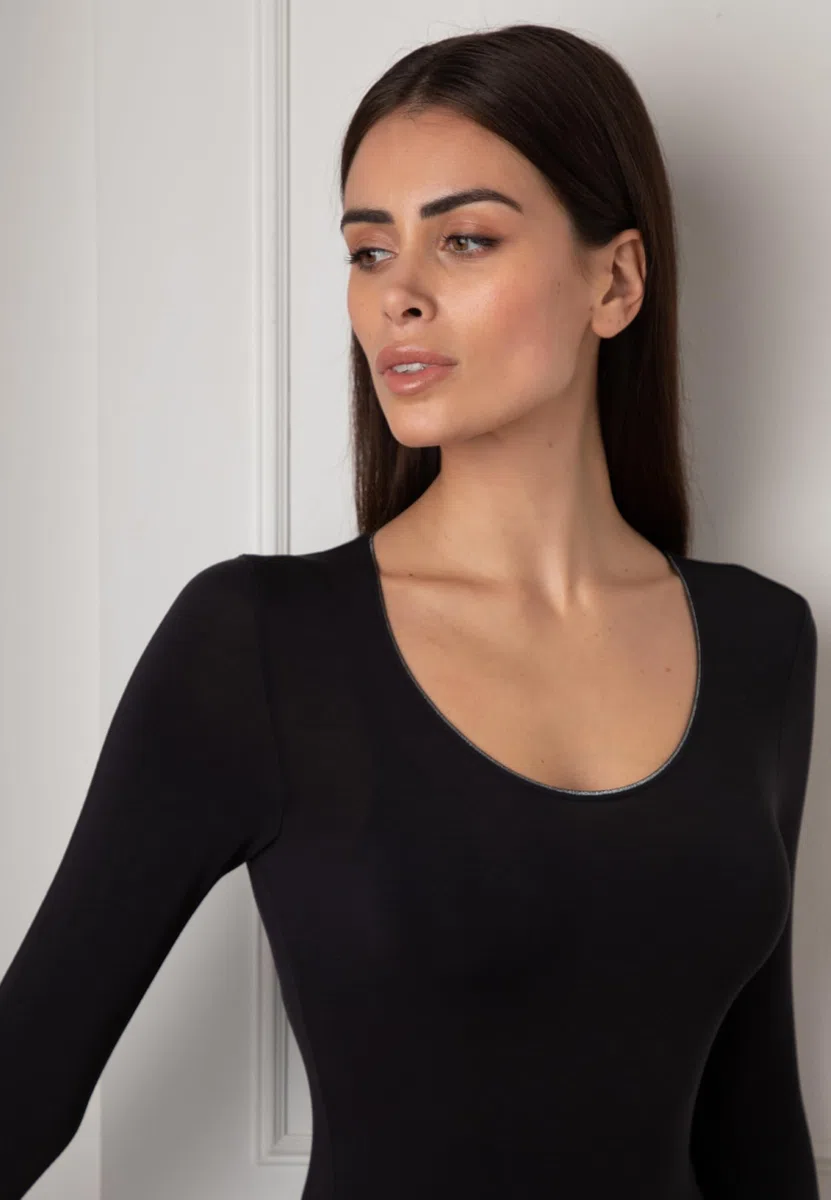Lovable Maglia Manica Lunga Body in Micromodal Elasticizzato | Scollo Tondo Ampio | Materiale Morbido e Traspirante | Maglieria Donna
