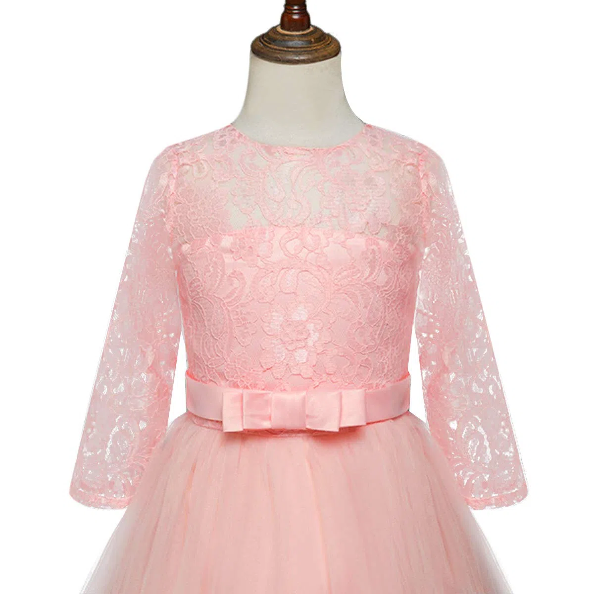 Abito da sposa con maniche a 3/4 in pizzo per damigelle d'onore prima comunione festa serale abito lunghezza pavimento vestito per bambini principessa concorso compleanno ballo ballo di carnevale
