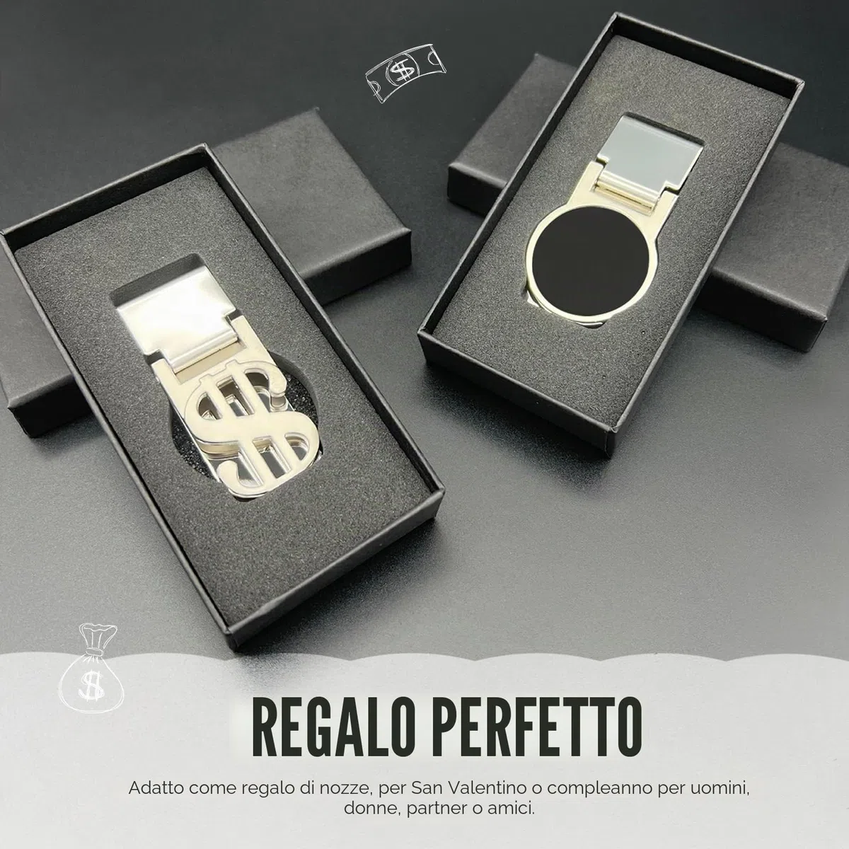 Ylinwtech 3 Pezzi Fermasoldi,Fermasoldi In Acciaio Inox,Fermasoldi Argento Argento,Processo Di Lucidatura Galvanica, Stile Squisito Per Banconote, Biglietti Da Visita, Carte Di Credito