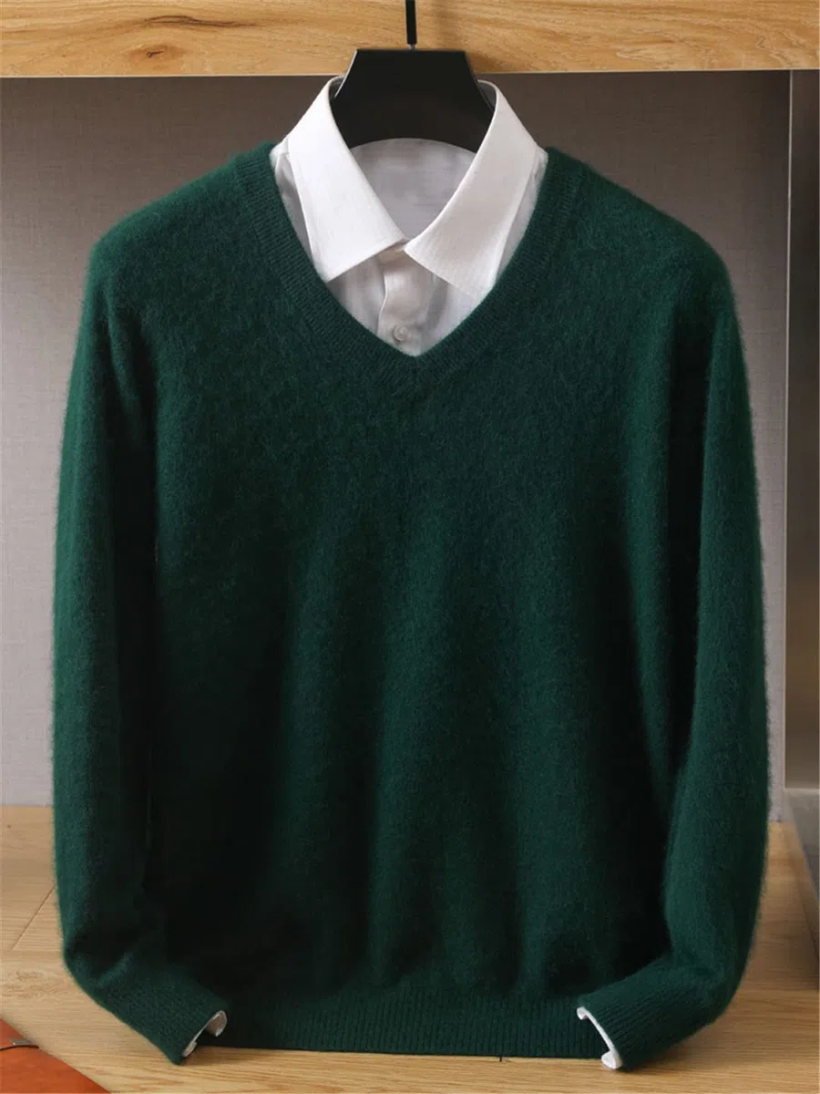 Vogrtcc Maglione in cashmere da uomo con scollo a V Pullover in maglia di grandi dimensioni maglione invernale top maglioni a maniche lunghe