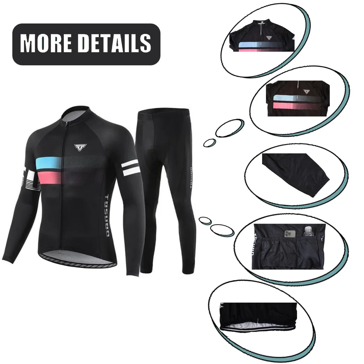 Abbigliamento Ciclismo Uomo Invernale Completo Abbigliamento Ciclismo Bici Pile Maglia Tuta Bicicletta +Pantaloni Imbottiti Con 3D Gel pad Traspirante Sportivo