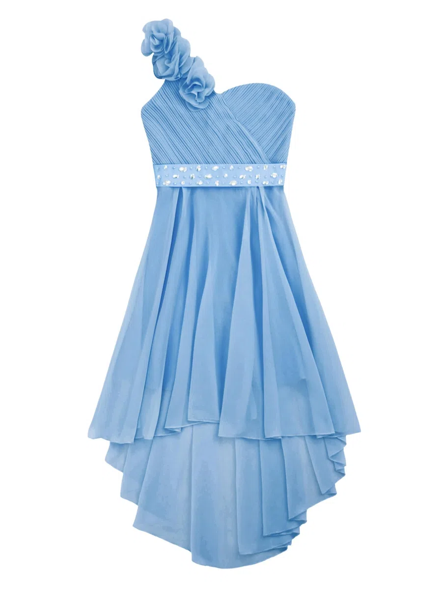 Alvivi Vestito da Festa Ragazza Chiffon Monospalla Bambina Abito da Damigella d'Onore Cerimonia Vestito di Comunione Compleanno Sposa