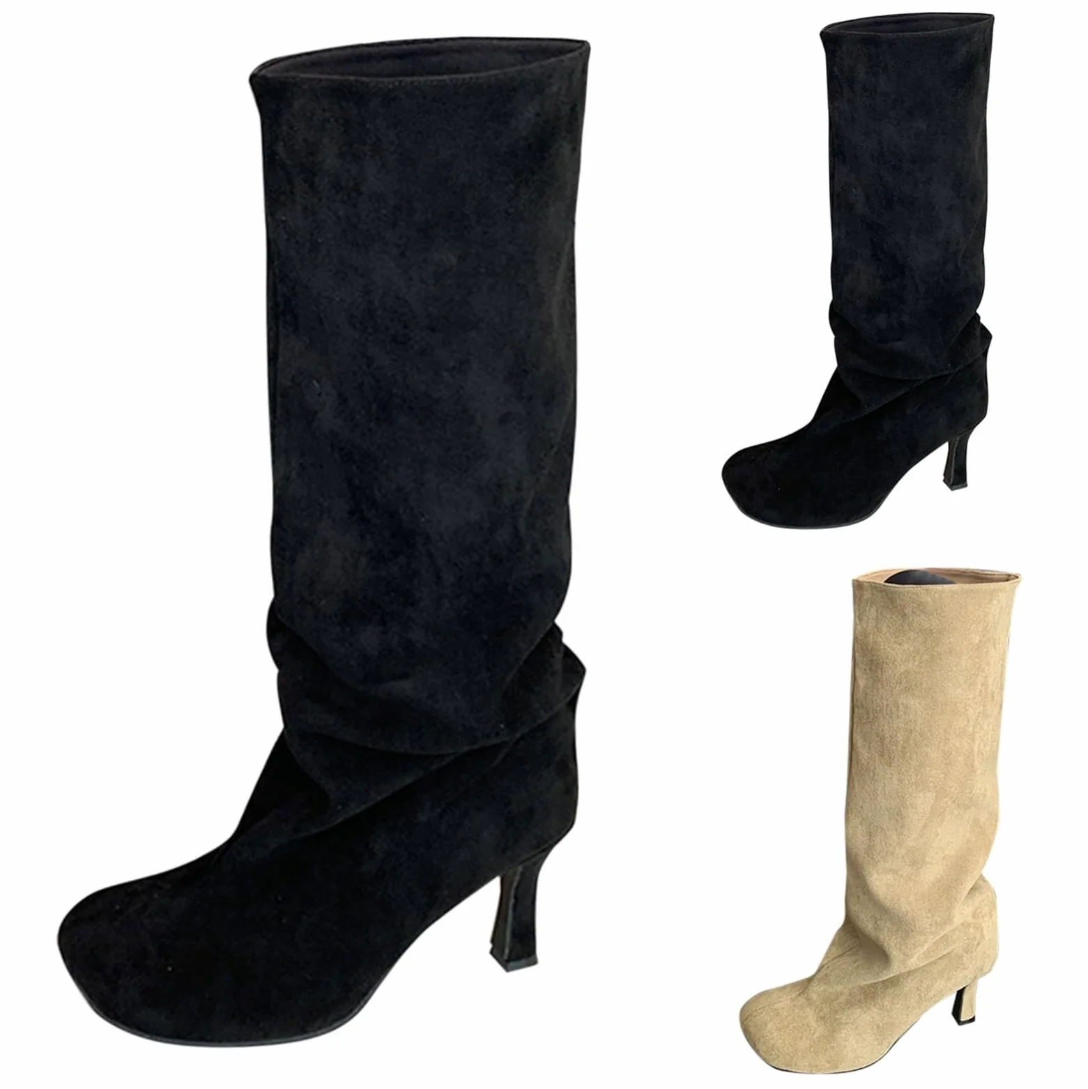 Stivali morbidi da donna a metà polpaccio, stivali da donna con tacco a stiletto, stivaletti da equitazione in stile country, scarpe casual con suola antiscivolo, calzature da passeggio per attività