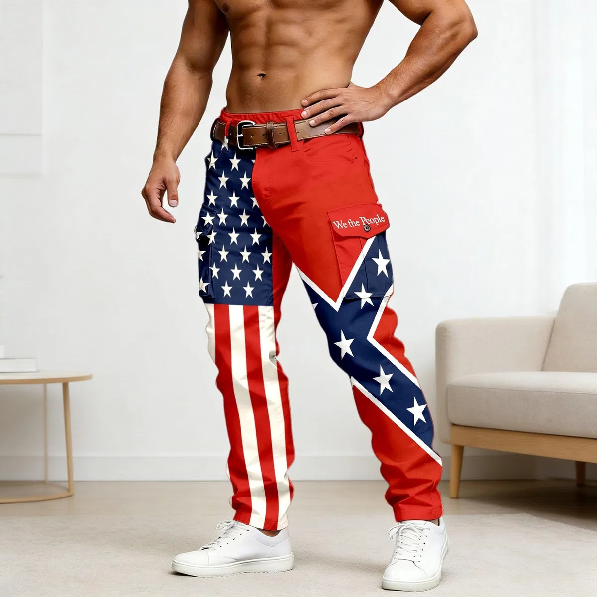 Pantaloni sportivi da uomo con bandiera americana, pantaloni lunghi con tasche, pantaloni sportivi estivi, tasche laterali, pantaloni per il tempo libero, palestra, allenamento
