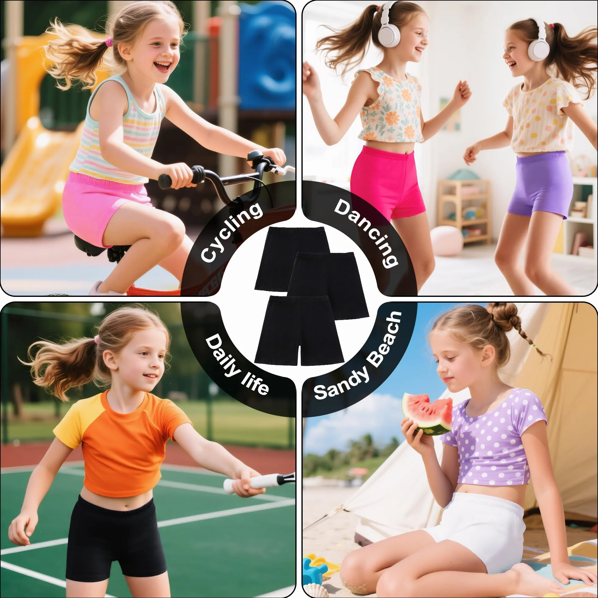 JinBei Pantaloncini Bambina, Ragazze Cotone Corti Leggings Estivi Fitness Danza Ciclismo Shorts, Pacco da 3, Bambini Elasticizzato Confortevole Traspiranti Pantaloni Sportivi Abbigliamento, 5-16 Anni
