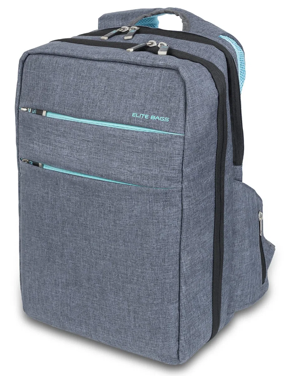 ELITE BAGS, Zaino Emergenza, City's, 40 x 28 x 14 cm, Idrorepellente, Base antiscivolo, Borsa pronto soccorso vuota, Zaino per traumi, Kit di emergenza medica, Biotono, Grigio e blu