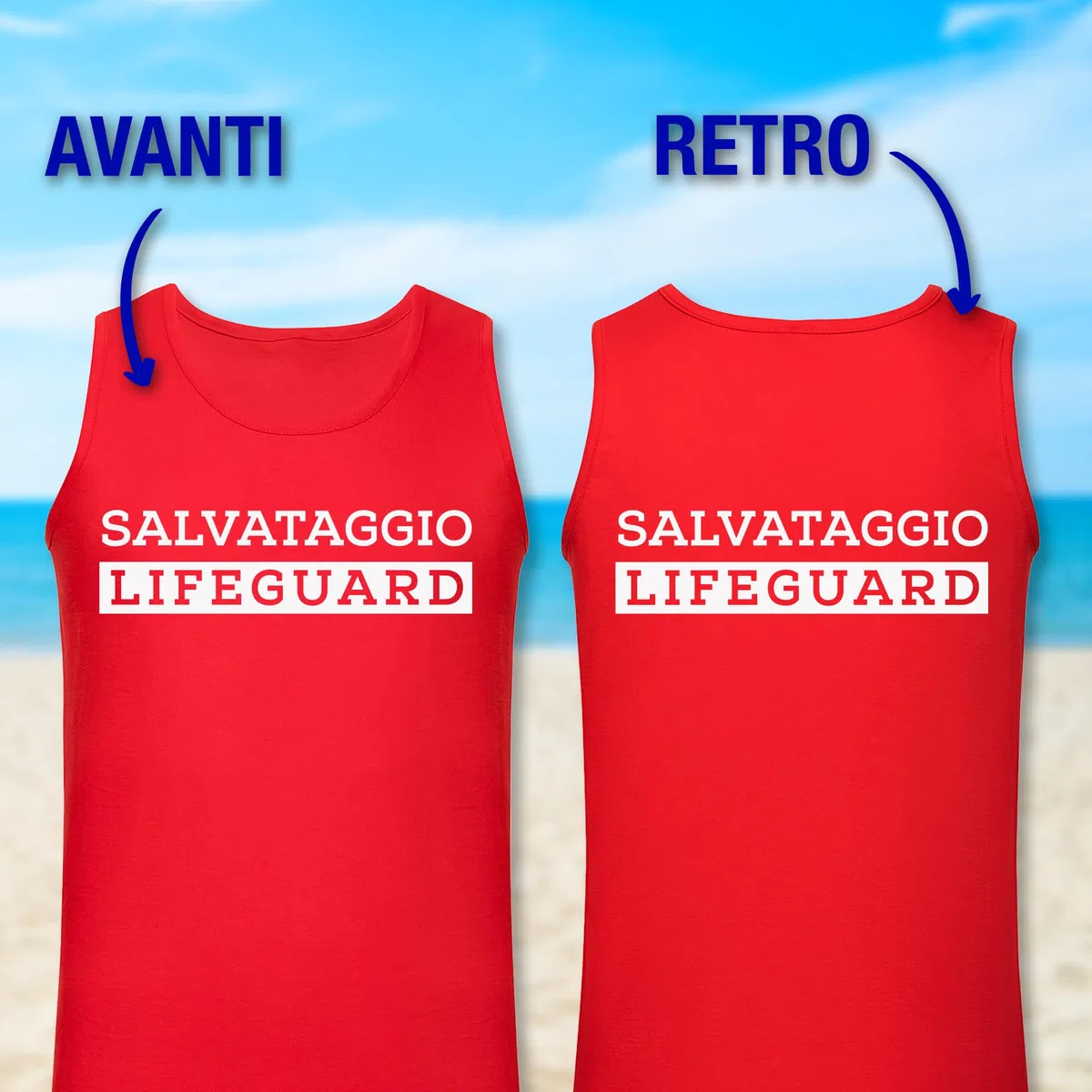 Canottiera Bagnino Salvataggio ad Alta VISIBILITA' - Canotta Uomo/Donna per Bagnino, Tessuto 100% Cotone Ideale per Mare/Piscina