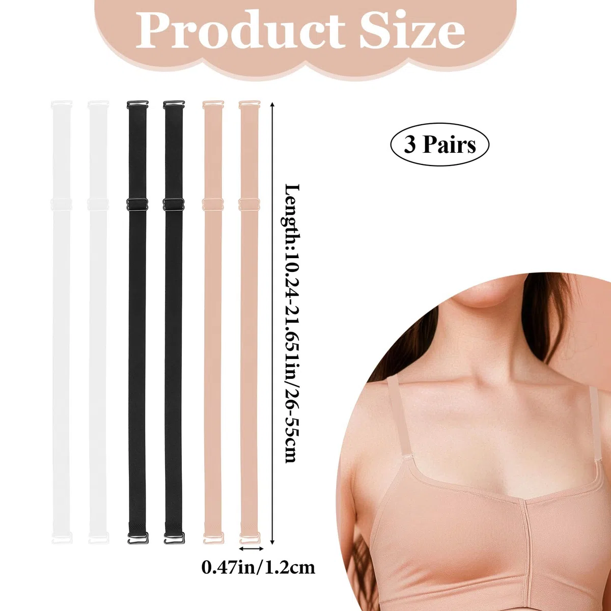 Molain Cinghia per reggiseno, 3 paia di cinghie elastiche di ricambio regolabili per biancheria intima, spalline per reggiseno senza spalline