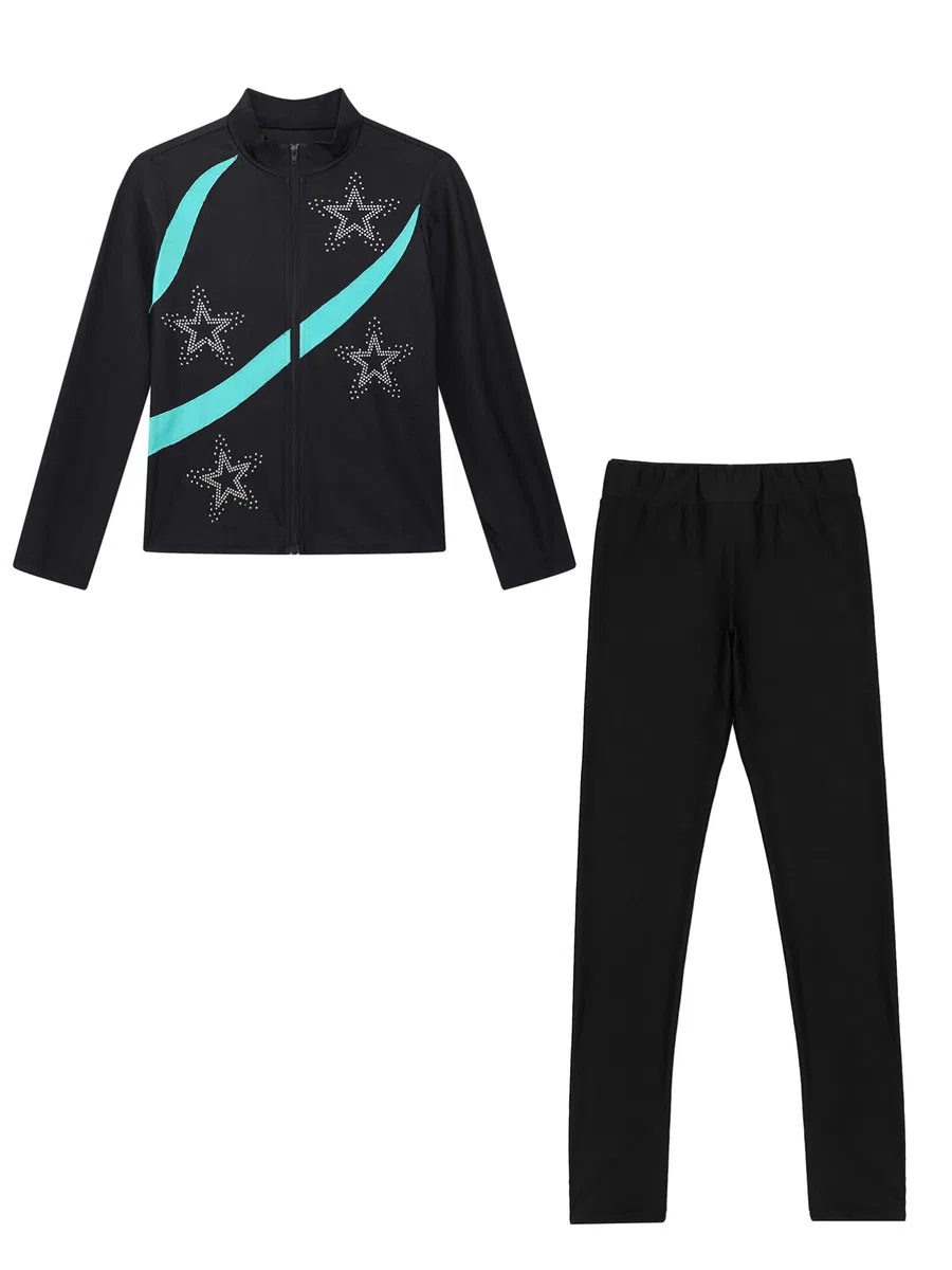 Aislor Tuta da Pattinaggio Artistico Bambina Tuta Sportiva Giacca con Cerniera Felpa + Pantaloni Leggings Completo per Palestra Yoga Pattinaggio su Ghiaccio