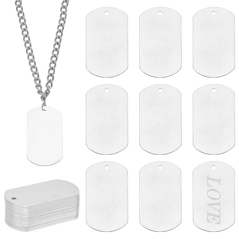 BENECREAT 30 PCS Argento Timbratura Pendenti con Ciondolo Vuoto ciondoli in Alluminio per Etichetta Pendente Ciondolo orecchino per Cane - 5,1x2,9 cm, Forma Rettangolare