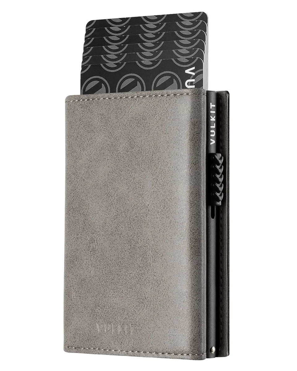 VULKIT Porta Carte Credito Portafoglio Slim Portacarte in Pelle Protezione Rfid Schermato Anticlonazione - Portatessere e Soldi con Porta Monete