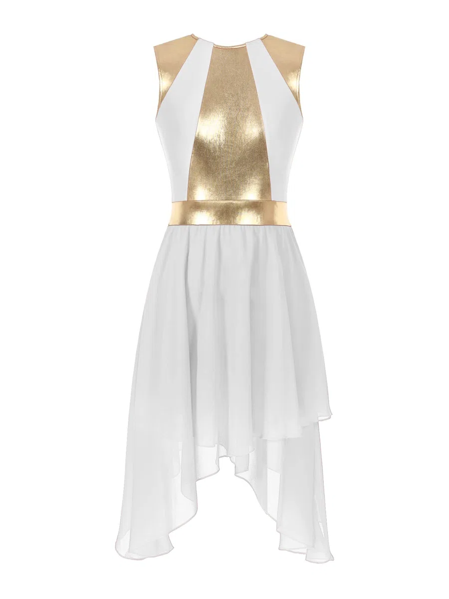 TiaoBug Vestito da Danza Moderna Lirica Donna Senza Maniche Abito da Ballo Latino Americano Contemporaneo con Orlo Irregolare Vestito da Balletto Dancewear Performance