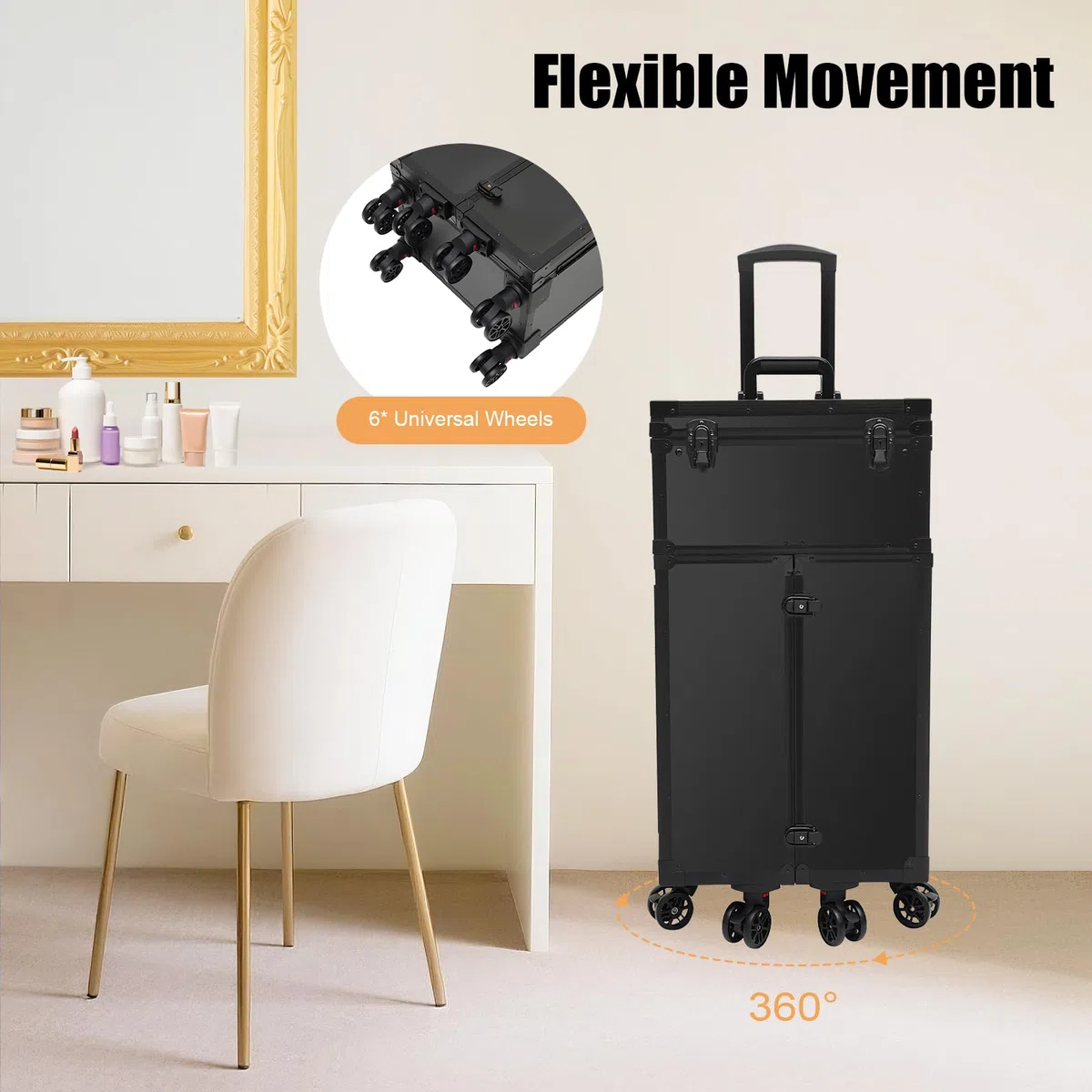 Valigetta cosmetica | Valigetta per trucchi | Valigetta professionale con ruote | Alluminio & ABS | Manico regolabile in altezza | 4 cassetti + scomparti | Portatile fino a 30 kg | Per truccatori e