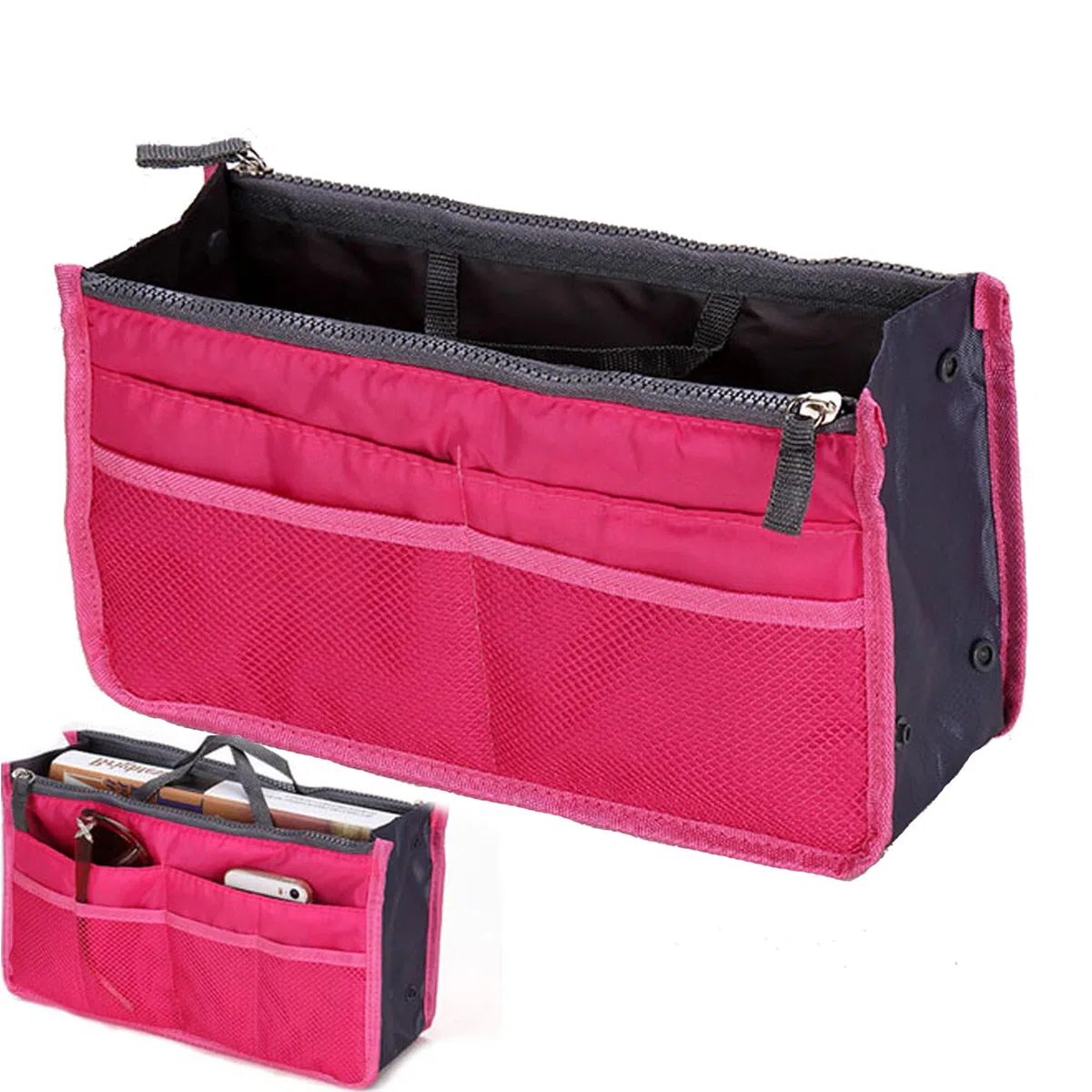 YUEMING Organizzatore Borsa Donna Con Doppio Manico - Sacchetto Da Viaggio Con Doppia Zip, Fodera, Tasche Multiple Per Cosmetici