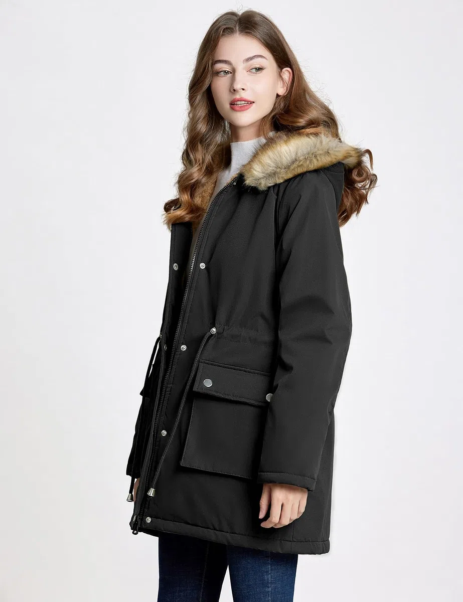 Xnova Cappotto Donna Invernale, Parka Impermeabile con Cappuccio Antivento, Media Lugghezza Giacca Foderato in Pile Pelliccia Sintetica Caldo ed Elegante Cappotti per Outdoor Autunno Inverno