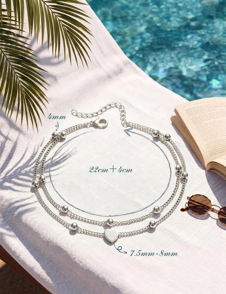 JeweBella 18K Oro Cavigliera Donna Acciaio Inossidabile con Cuore Perline Cavigliera Donna Argento Oro Cavigliera Regolabile Idea Regalo per Donne e Ragazze