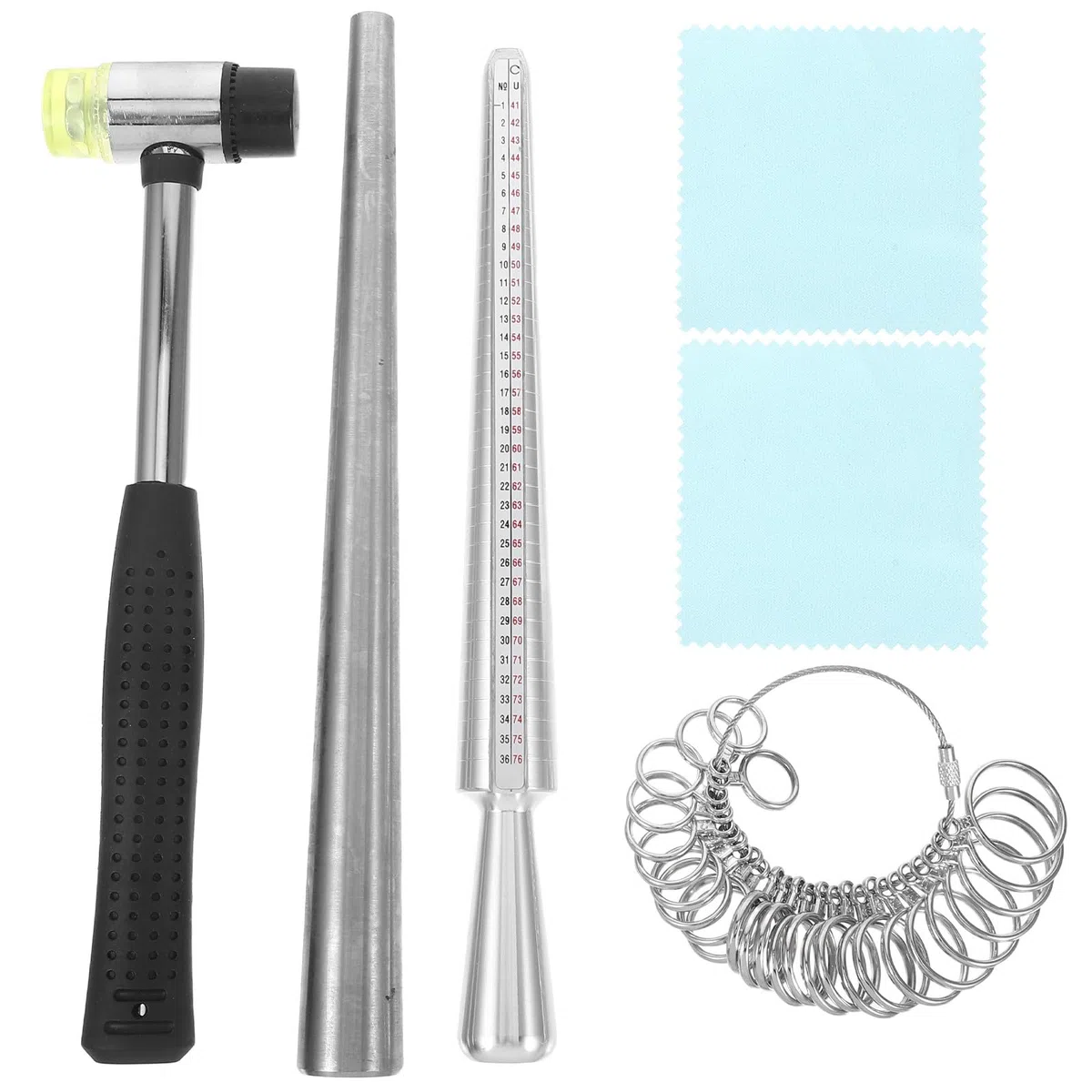 NUOBESTY Strumenti per Misurazione degli Anelli Misuratore di Anelli in Metallo Mandrino per Creazione di Gioielli Panno per Pulizia per Hobbisti Fai da Te Artigianato Dimensionamento