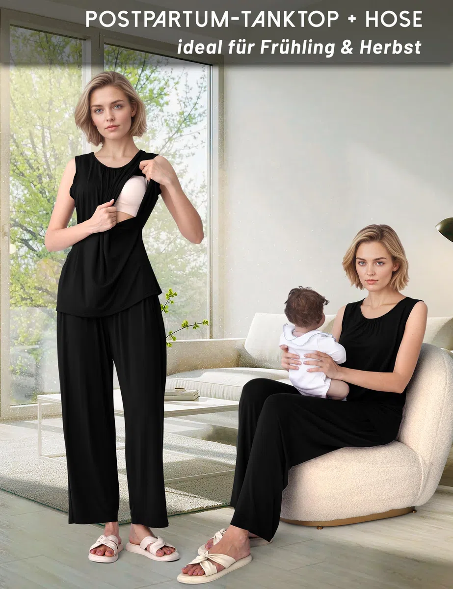 SUNNYBUY Pigiama da allattamento da donna, 3 pezzi, con top, pantaloni e vestaglia, ideale per gravidanza, letto settimanale e clinica
