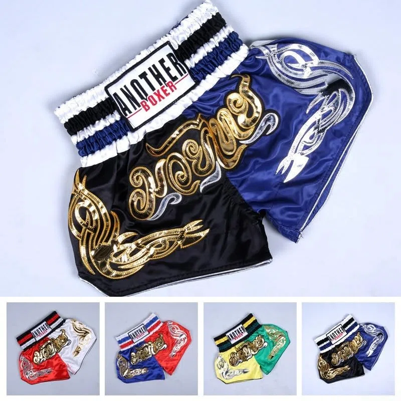 Unisex Muay Thai Boxe Pantaloncini AnotherBoxer MMA Kickboxing Traspirante (M Nero+Blu)