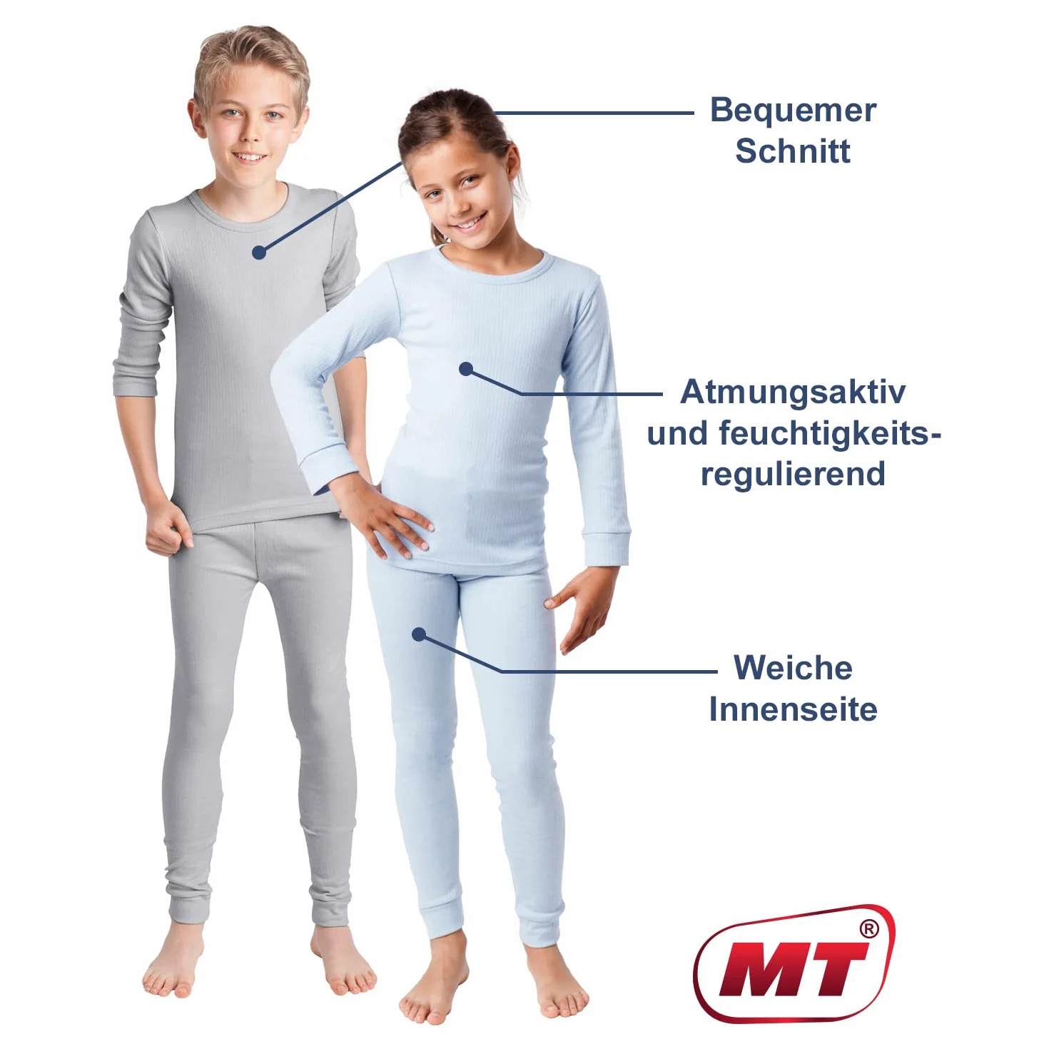 MT - Coordinato abbigliamento termico - Maniche lunghe - ragazza blu ghiaccio 122/128 cm