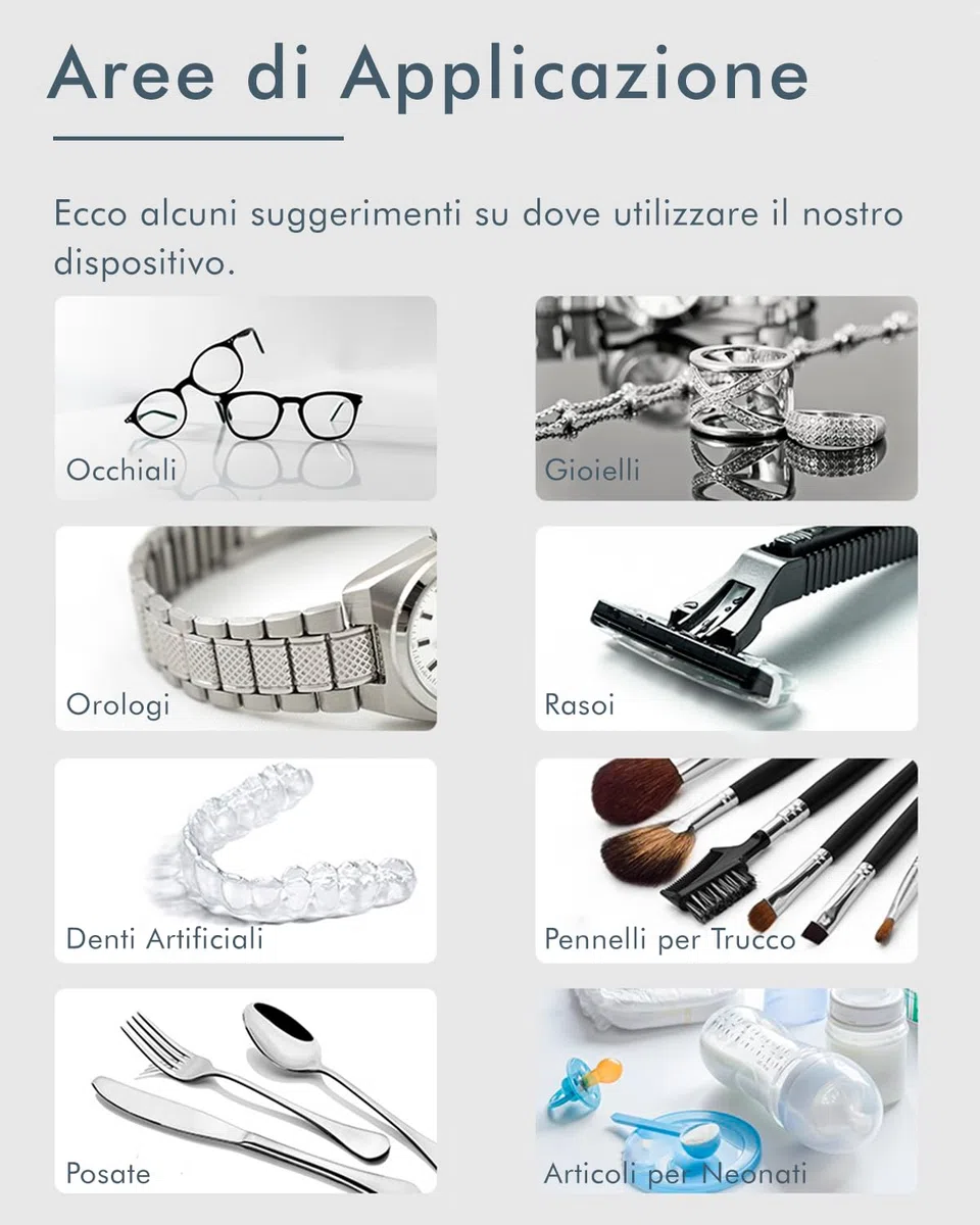 mfa® | Dispositivo per la Pulizia a Ultrasuoni per Occhiali, Braccialetti, Gioielli in Argento (Bagno D'argento) e Strumenti | Pulitore a Ultrasuoni | Sterilizzazione | Ultrasonic cleaner