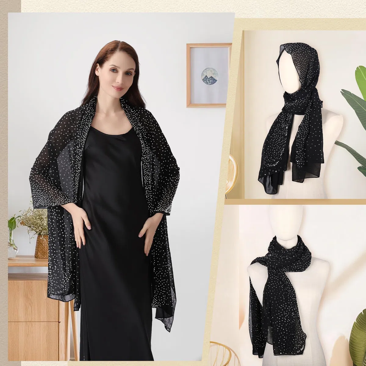 Ladiery Scialle e involucri per abiti da sera, morbido chiffon trasparente scintillante strass sciarpa da sposa scialle formale da donna