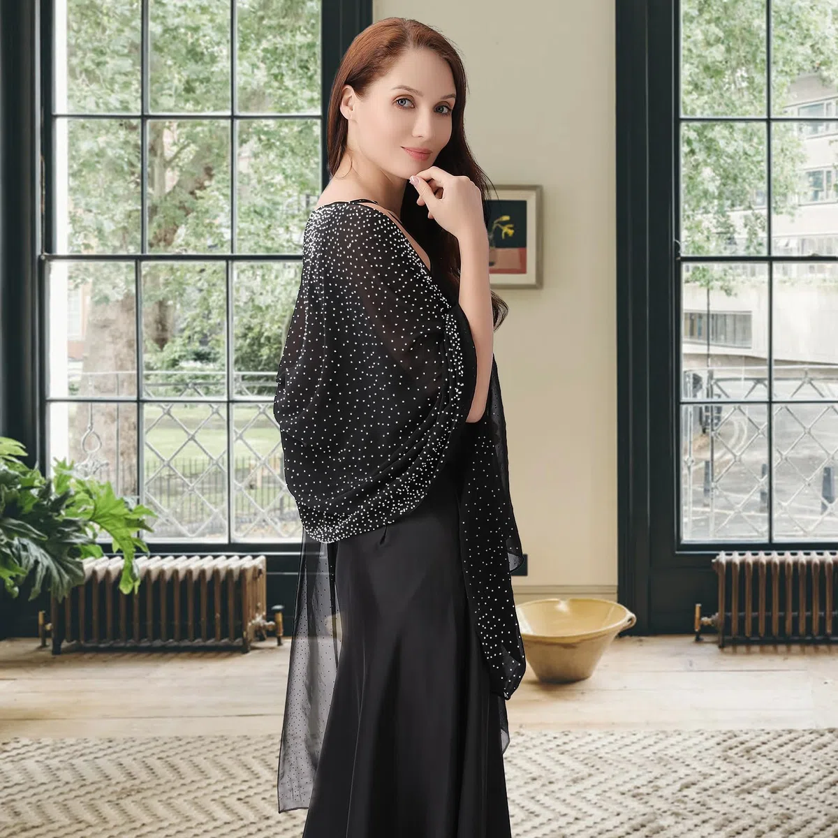 Ladiery Scialle e involucri per abiti da sera, morbido chiffon trasparente scintillante strass sciarpa da sposa scialle formale da donna