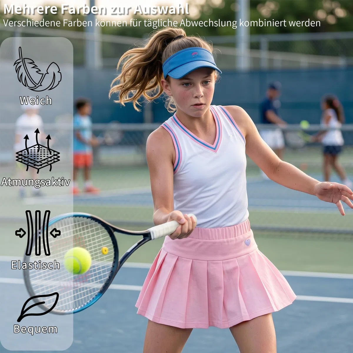 Gonna A Pieghe per Bambine 6-13 Anni in Cotone con Pantaloncini Interni Skort Traspirante per Tennis Scuola E Sport