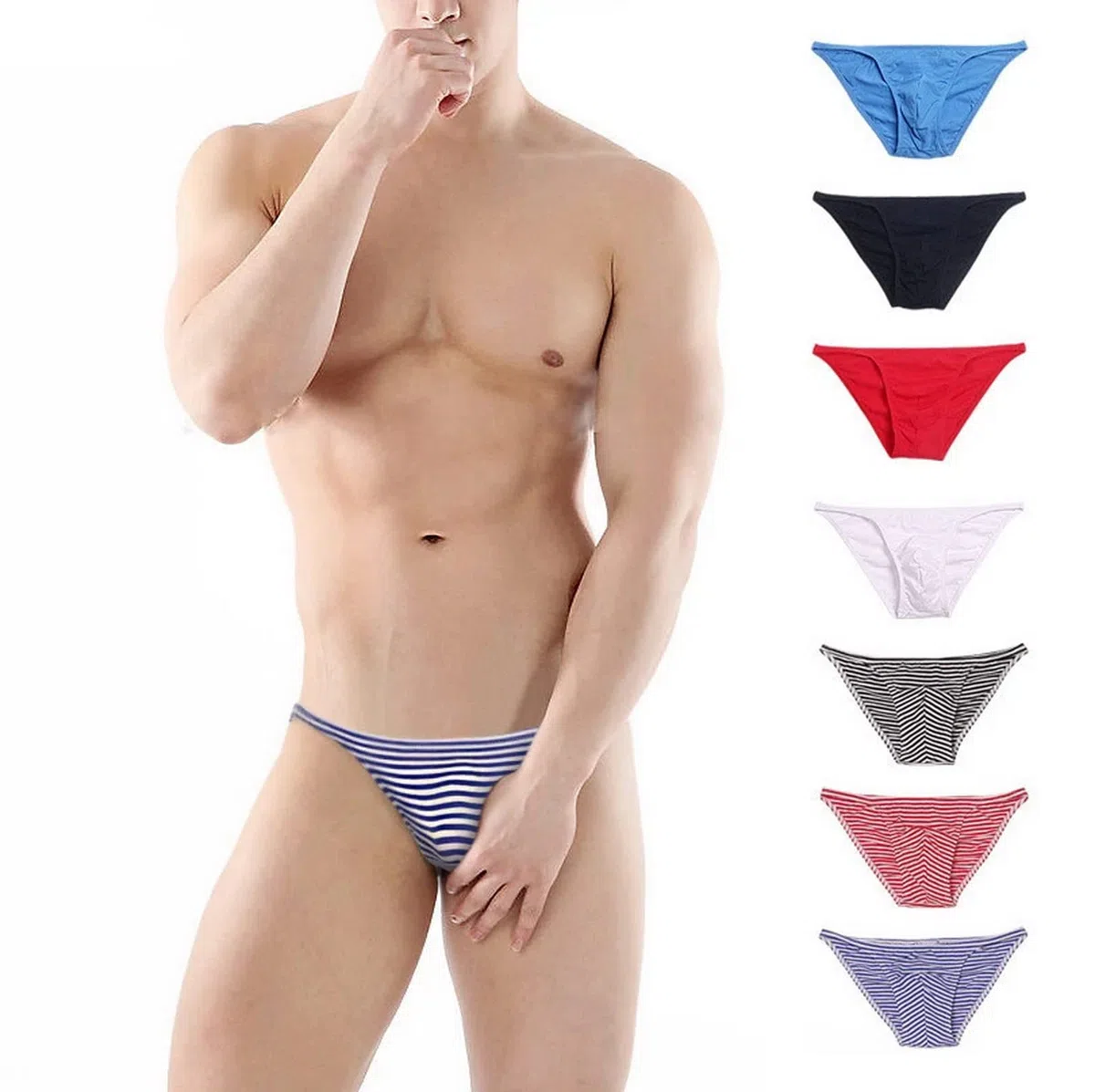 Faringoto Slip da uomo a righe U convesso moda fianchi mutandine