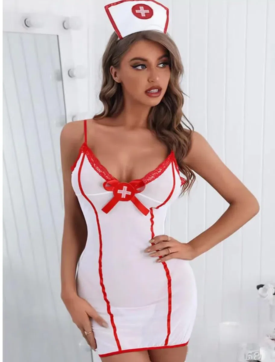 JFAN Lingerie Infermiera Scollo V Completo Lingerie Costume Intimo Donna Cosplay Infermiera con Perizoma