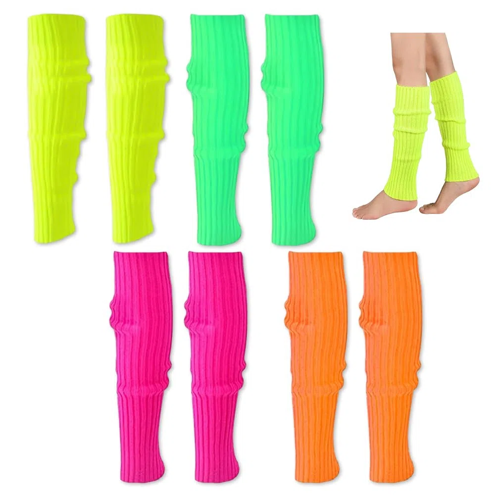 Scaldamuscoli in Maglia, 4 paia Scaldamuscoli Lunghi Set Donne 80 anni '90 al Neon Calze Calzini Inverno Scaldamuscoli per gambe per Feste a Tema a Tema Anni '80 Carnevali Discoteca