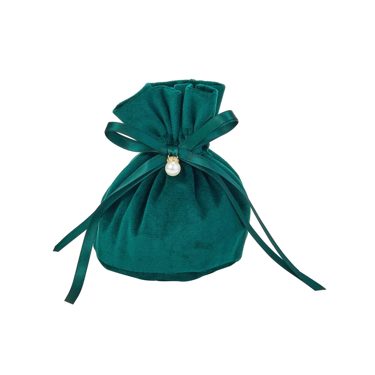 DanLingJewelry 10 sacchetti in velluto verde scuro con coulisse e perle di imitazioni in plastica per confezioni regalo per celebrazioni nuziali (13,2 cm x 14 cm x 0,4 cm)