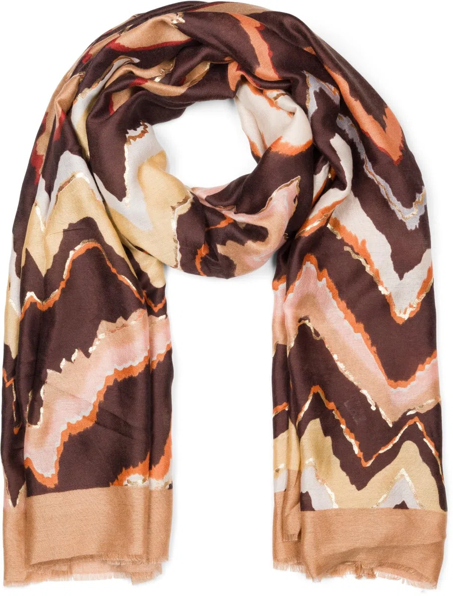 styleBREAKER Sciarpa da donna con motivo a zig zag colorato e accenti metallici, stola multicolore a zig zag 01016221