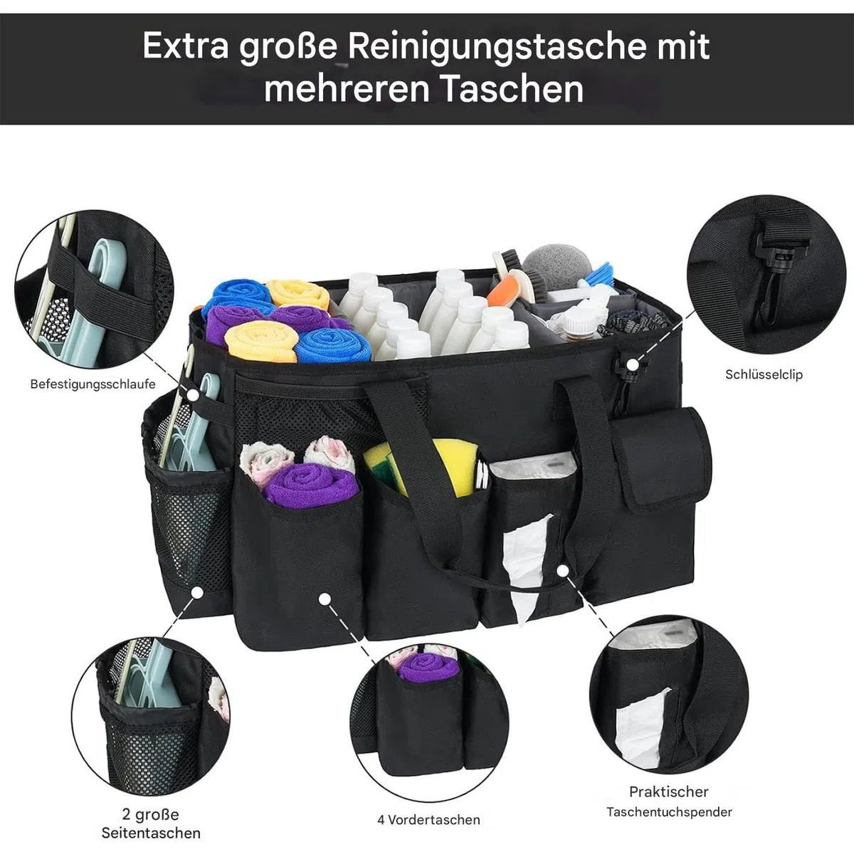 Borsa Portaoggetti per la Pulizia Borsa Contenitore con Grande Capacità | Organizzatore Multifunzionale Per Pulizie per Donna Cucina Bagno Viaggio Auto e Casa