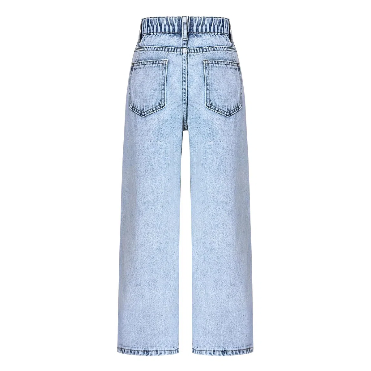 Jeans per Ragazze, Pantaloni Larghi in Denim a Gamba Larga, Vita Alta Elasticizzata, Pantaloni con Fiocco Carini, Casual, Abbigliamento da Strada per bambini8