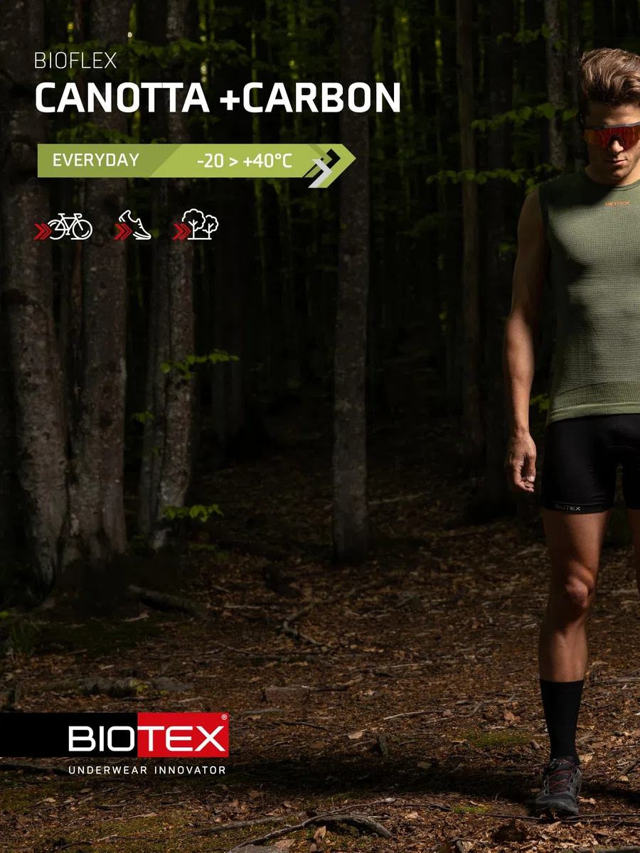BIOTEX Canotta +Carbon Traspirante e Antibatterica da Uomo per Ciclismo e Running, Intimo Tecnico Sportivo Ideale per L'Estate e per l'inverno