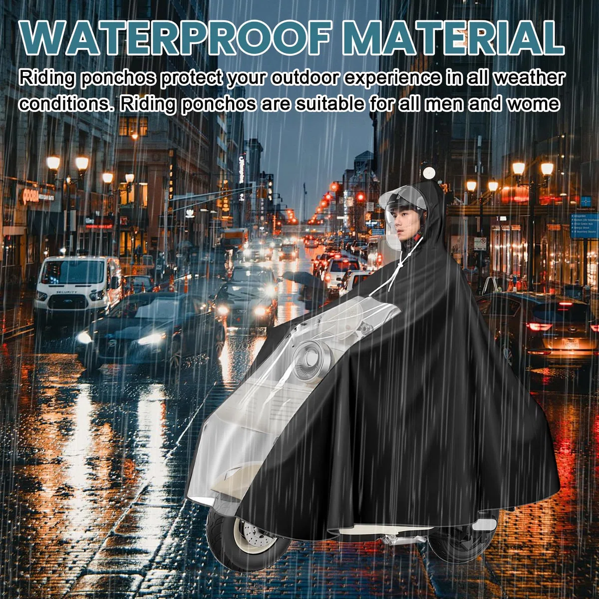 Ciclismo Poncho Impermeabile: Compact Rain Cape con Cappuccio & Strisce Riflettenti per Veicoli Elettrici, Bicicletta in Pioggia