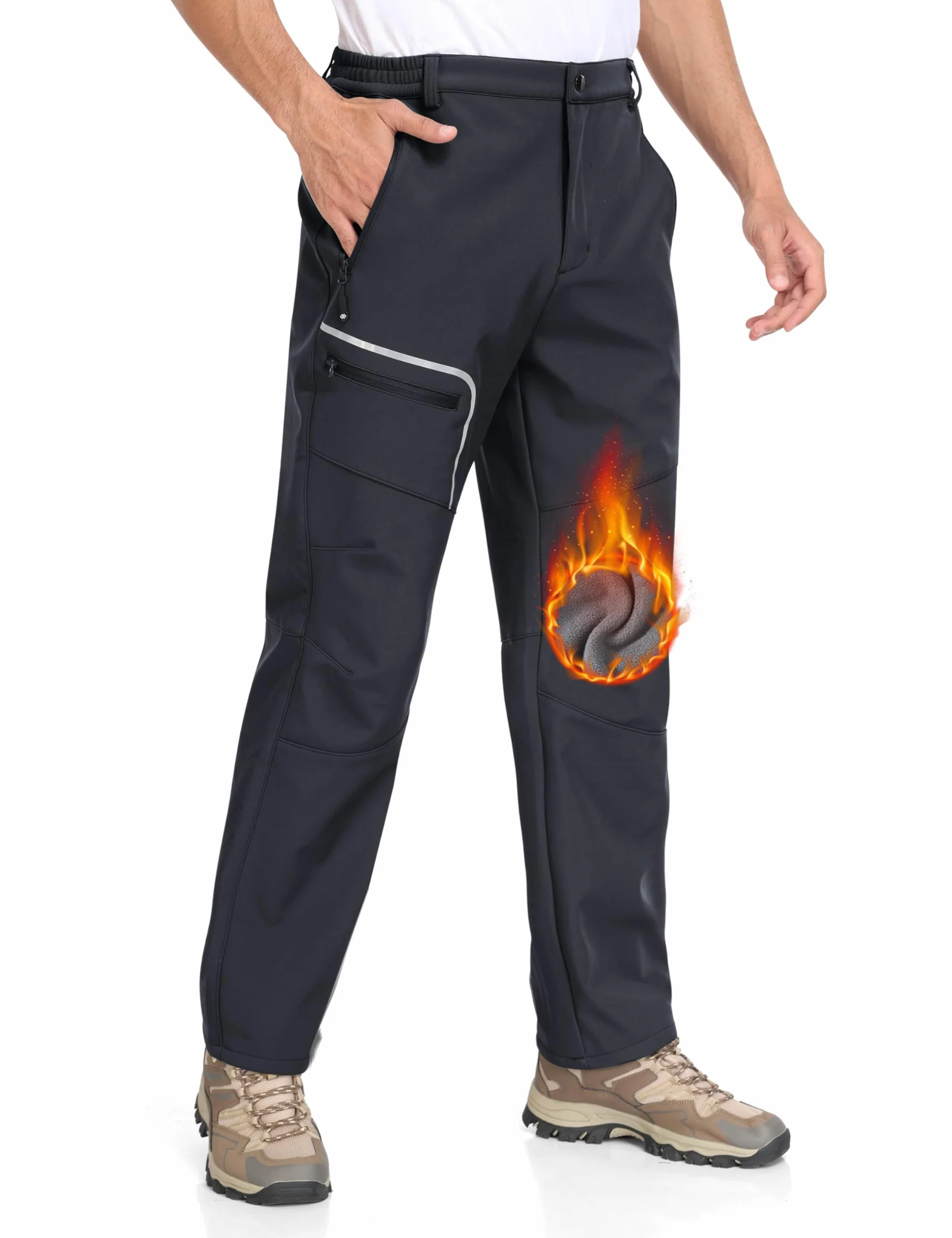 MoFiz Pantaloni Escursionismo Uomo Softshell Pantaloni da Sci Trekking Montagna Invernali Antivento Impermeabile Termico Funzionali Pantalone da Lavoro Calda Fodera in Pile