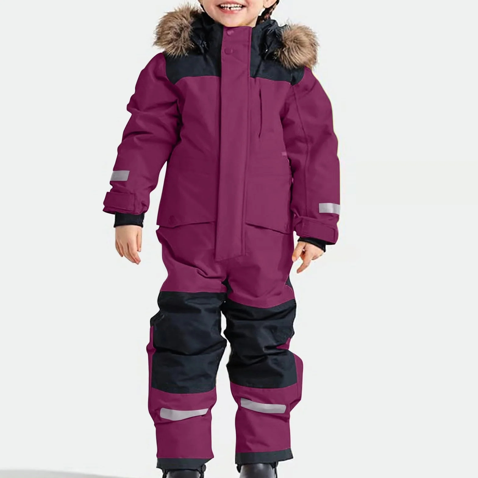 Generisch Body a maniche lunghe da neve per bambini e ragazzi, tuta da sci termica, invernale, calda, antivento, con tuta da fango rimovibile, per attività all'aria aperta, in mussola