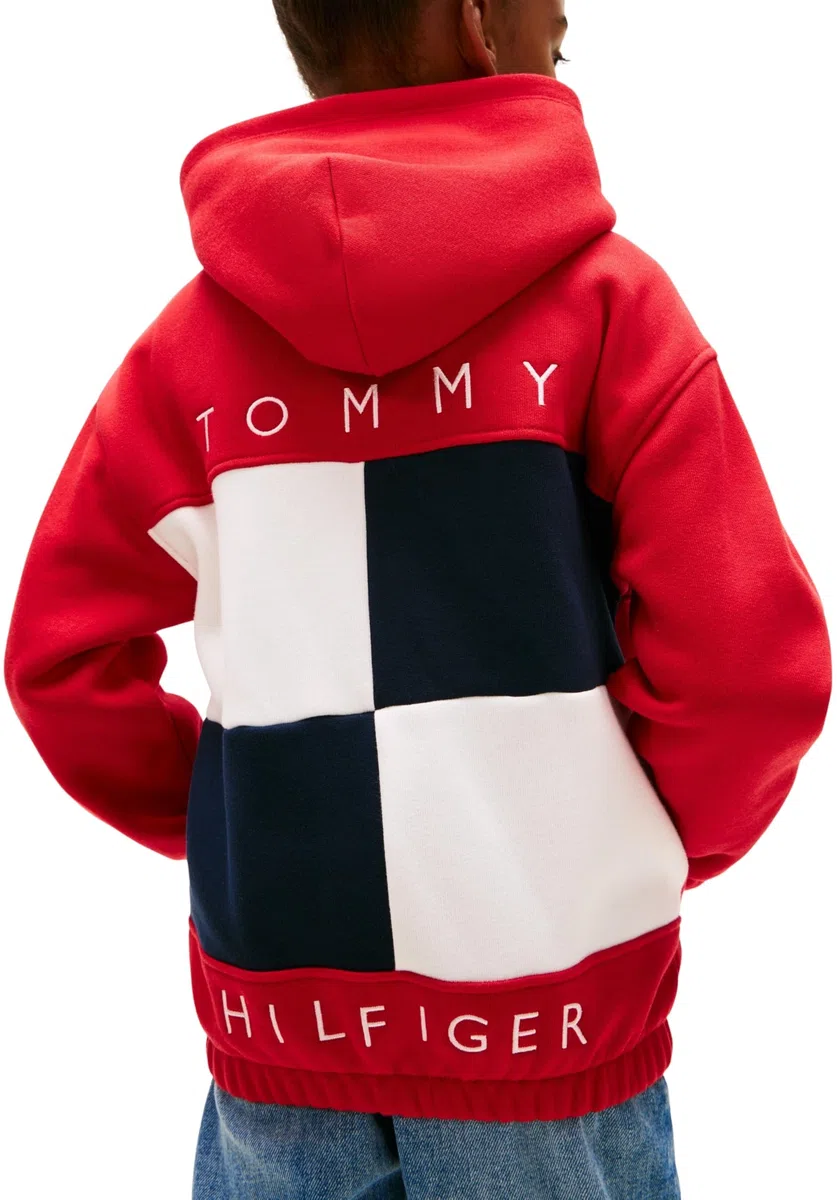 Tommy Hilfiger Bambini Unisex Felpa con Cappuccio e Zip Heritage Flag Terry e Logo sul Dorso, Rosso (Primary Red), 86