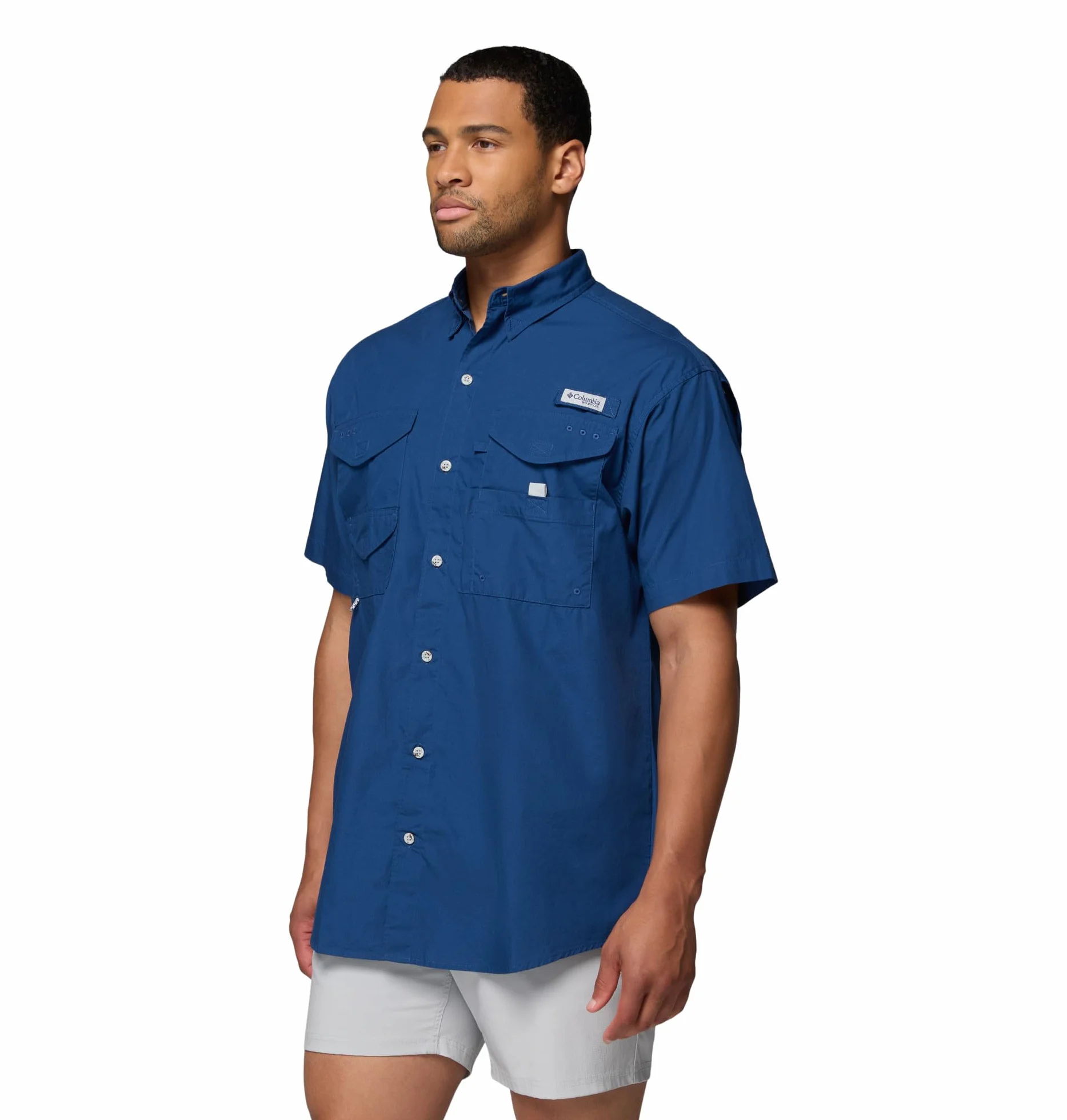 Columbia, Camicia da Pesca a Maniche Corte PFG Bonehead da Uomo, 100% Cotone, Carbonio, M